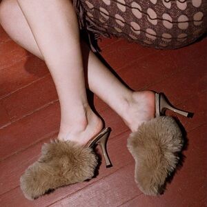 Jeffrey Campbell Tan Fur Slip-On Stiletto Mules